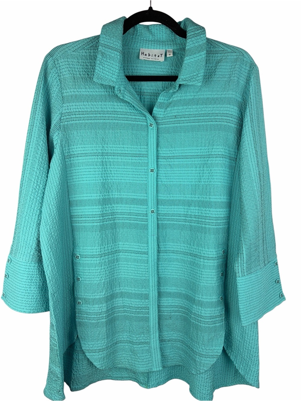 Habitat Clothes to Live In Shirt Medium Turquoise Textured Button Up Tunic Top